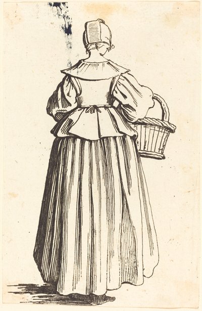 Bondekvinne med kurv, sett bakfra av Israel Henriet after Jacques Callot