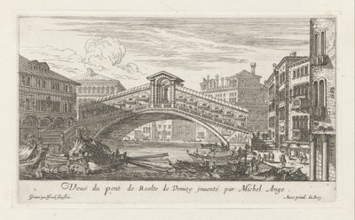Utsikt over Rialtobroen og Canal Grande, Venezia av Israël Silvestre