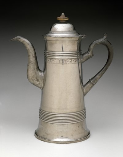 Kaffekanne, ca. 1820-1840 (tinn, tre) av Israel Trask