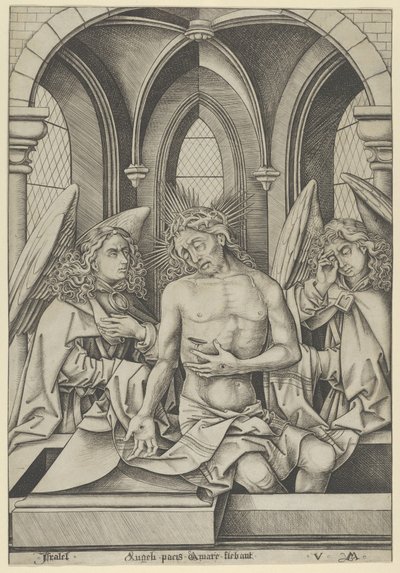 Kristus som sorgens mann mellom to engler, ca. 1500., ca. 1500. av Israhel van Meckenem