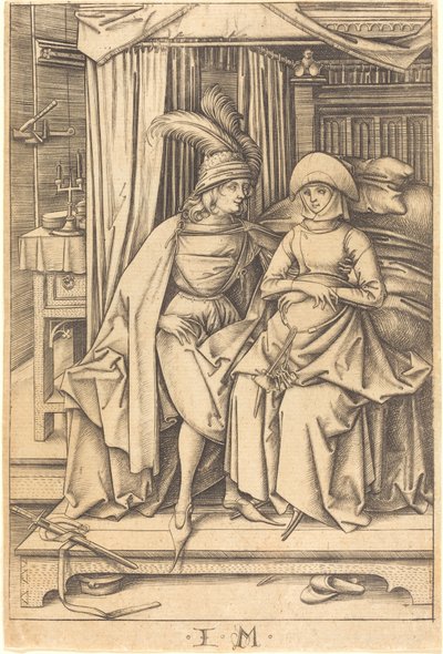 Par sitter på en seng, ca. 14951503. av Israhel van Meckenem