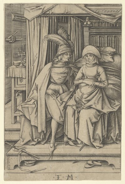 Par sitter på en seng, fra Scenes of Daily Life,.n.d. av Israhel van Meckenem