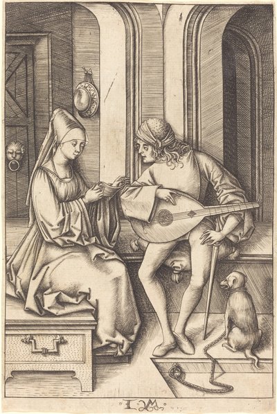Lutespilleren og sangeren, ca. 14951503. av Israhel van Meckenem