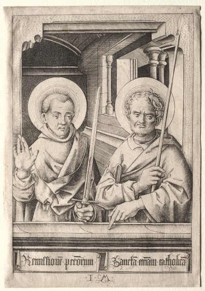 De tolv apostler: Den hellige Simon (?) og den hellige Matteus av Israhel van Meckenem