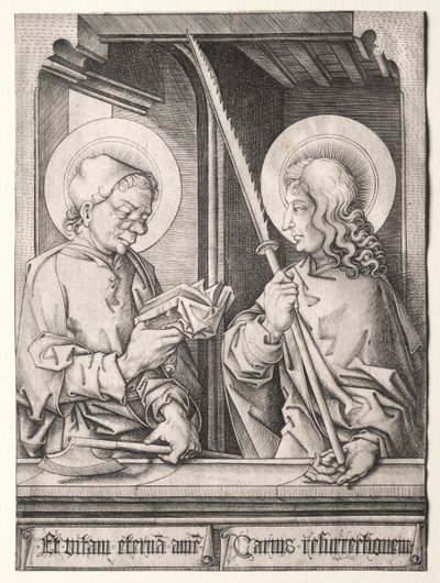 De tolv apostlene ved gotiske vinduer: St. Matthias og St. Judas Thaddaeus av Israhel van Meckenem