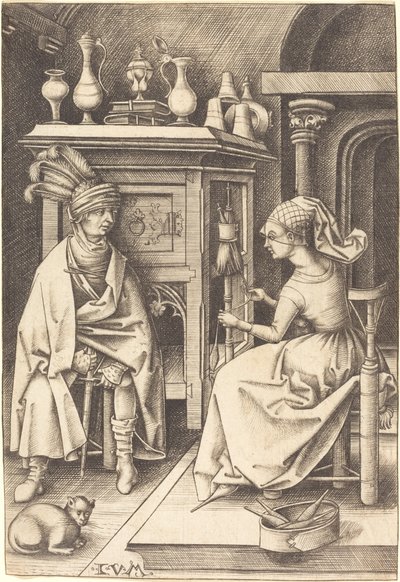 Besøket til spinneren, ca. 14951503. av Israhel van Meckenem