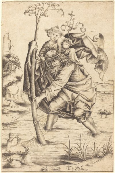 Den hellige Christopher av Israhel van Meckenem after Master of the Housebook