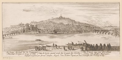 Utsikt over Lyon fra banken ved Celestine-klosteret Veue de Lyon quand on est sur les quais des Celestins (tittel på objekt) av Israël Silvestre