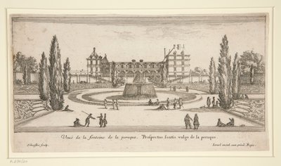 Utsikt over Chateau Liencourt: En gårdsplass med en fontene av Israël Silvestre