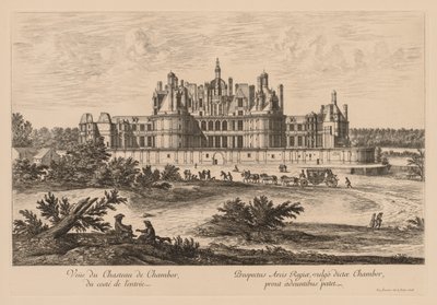 Utsikt over Château de Chambord, fra siden av inngangen, 1678. av Israël Silvestre