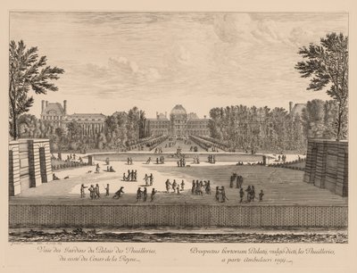 Utsikt over Tuileries-palasset og hagene, fra Cours la Reine-siden, 1673. av Israël Silvestre