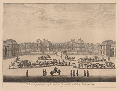 Utsikt og perspektiv av Palace of Versailles, fra innsiden av anti-gårdsplassen, 1664. av Israël Silvestre