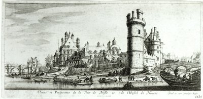Perspektiv utsikt over Tour de Nesle og Hotel de Nevers av Israël Silvestre the Younger