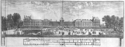 Utsikt over Palais des Tuileries fra hagene (gravering) (bw-bilde) av Israël Silvestre the Younger
