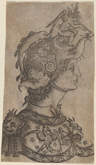 Mann i en fantastisk hjelm av Italian 15th Century