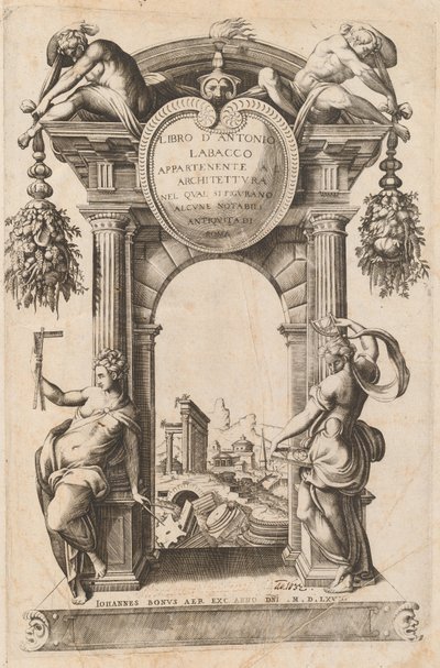 Bok som tilhører arkitektur [Titelside] av Italian 16th Century, after Antonio Labacco, published by Giovanni Boni