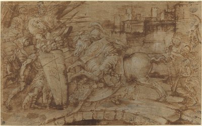 Horatius Cocles forsvarer Roma av Italian 16th Century or Master of the Victoria and Albert Diableries