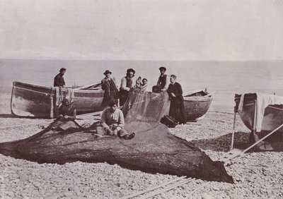 Italia: Bordighera, fiskere som jobber (s/hvitt-bilde) av Italian Photographer
