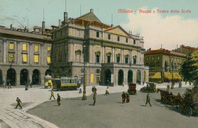 Milano - Piazza og Teatro alla Scala. Postkort sendt i 1913. av Italian Photographer