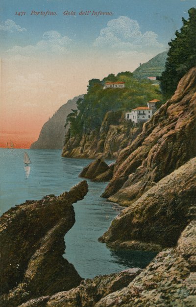 Portofino, Italia. Gola dell Inferno. Postkort sendt i 1913. av Italian Photographer