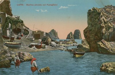 Liten marina og Faraglioni, Capri. Postkort sendt i 1913. av Italian Photographer