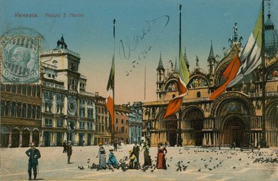 Markusplassen, Venezia. Postkort sendt i 1913. av Italian Photographer