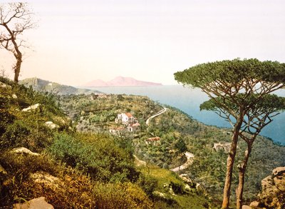 Utsikt over Vesuv over Napolibukten, 1890-1900 av Italian Photographer