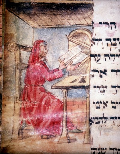 En jødisk lege ved skrivebordet sitt (vellum) av Italian School