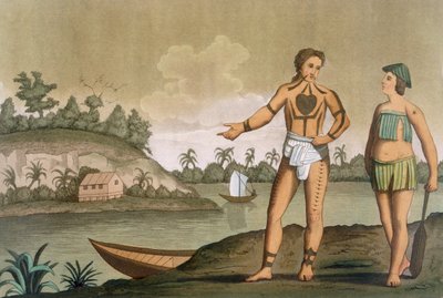 A Man and Woman of the island of Pogghy , plate nr.49 fra Costumi dei. av Italian School