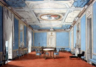 A Neo-Classical Neopolitan Palazzo Interiør, ca. 1830 (gouache og akvarell på papir) av Italian School