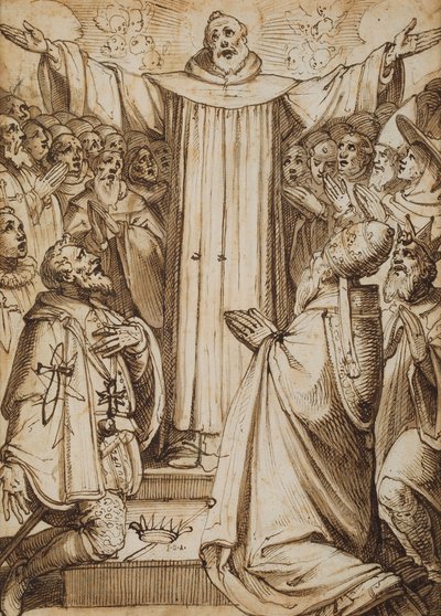 Et par religiøse scener (penn og blekk på papir) av Italian School