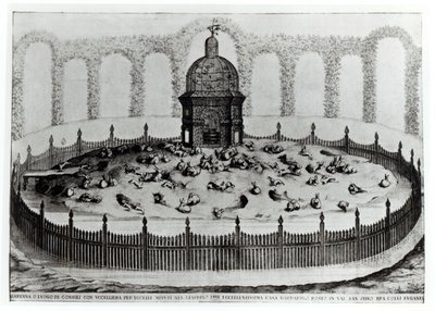 En kanin med en voliere for småfugler, fra Le Fabbriche e i Giardini dellEcc. Casa Barbariga, av D. Rossetti, gravert av G. Campana, utgitt 1702 av Italian School