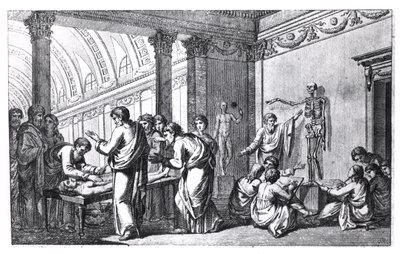 A School of Anatomy in Antiquity, fra Tabulae Anatomicae av Pietro Berrettini da Cortona (1596-1669) utgitt i Roma, 1778 av Italian School