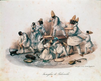 En familie med pulcinella (polichinelle) karakter av commedia dell