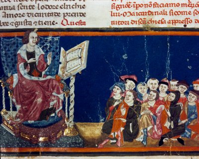 En mester og hans elever Miniatyr av den florentinske skolen fra en utgave av "Pater noster" av Ser Zucchero Bencivenni (MS.II.VI 16) begynnelsen av 1300-tallet Firenze, nasjonalbibliotek av Italian School