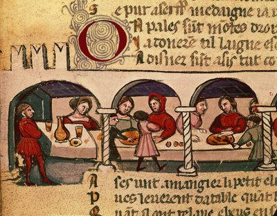 Et måltid på et vertshus, fra Codex Entree dEspagne av Italian School