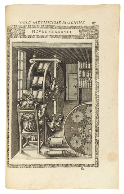 En side fra boken "Le diverse et artificiose machine", 1588 av Italian School