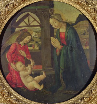 Tilbedelse av barnet (olje på panel) av Italian School