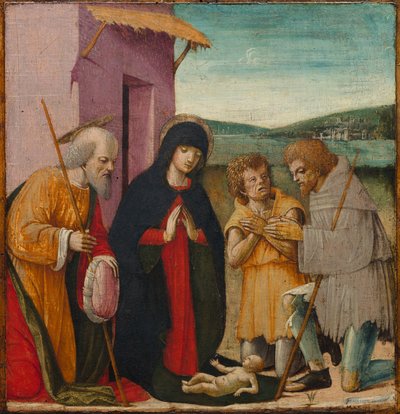 Tilbedelse av hyrdene, ca. 1480-1500 (olje på tre) av Italian School