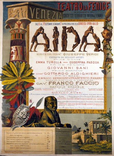 Plakat som presenterer Giuseppe Verdis Aida på La Fenice i Venezia i 1881. av Italian School