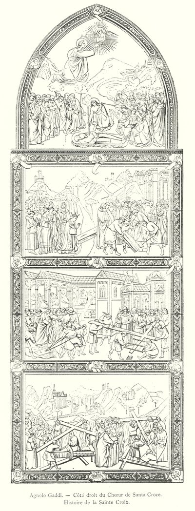 Agnolo Gaddi, høyre side av koret til Santa Croce, History of the Holy Cross (gravering) av Italian School