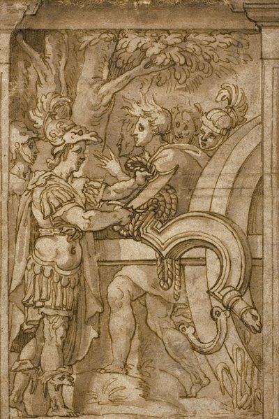 Alexander klipper den gordiske knuten av Italian School
