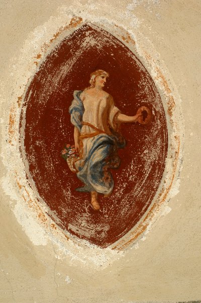 Allegory of Abundance, Fresco, Ternengo Gromo Palace (1500-tallet), middelalderkvarter i Piazzo, Biella, Piemonte, Italia av Italian School