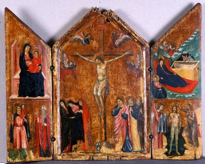 Altertriptyk med korsfestelsen og andre scener, ca. 1320 (tempera på tre) av Italian School