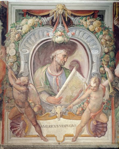 Amerigo Vespucci, i Sala del Mappamondo av Italian School