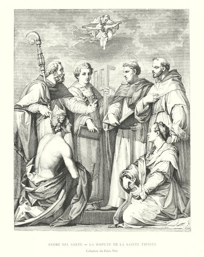 Andre del Sarte, The Dispute of the Holy Trinity, Pitti Palace Collection (gravering) av Italian School
