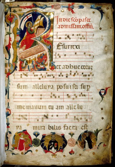 Antiphonary (manuskript av hellig musikk) med portrett av Doge Marino Zorzi nederst til venstre. av Italian School