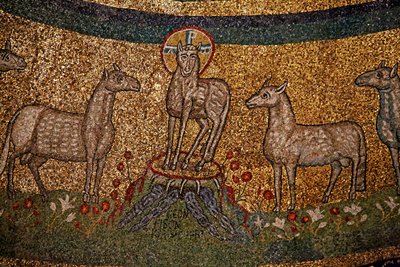 Apsis mosaikk med Kristus som påskelammet og sauene (mosaikk) av Italian School
