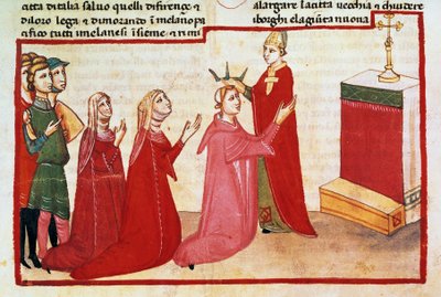 Erkebiskop av Milano kroner Henry VII og hans kone av Italian School