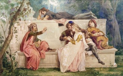 Ariosto og Tiziano (akvarell på papir) av Italian School
